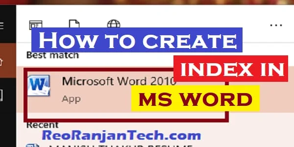 How to create index in ms word